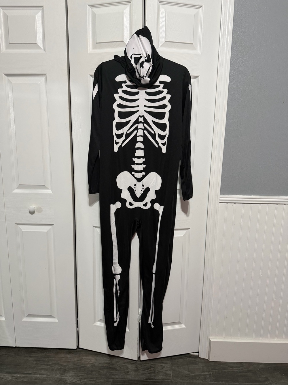 Adult Black Skeleton Costume with Hood